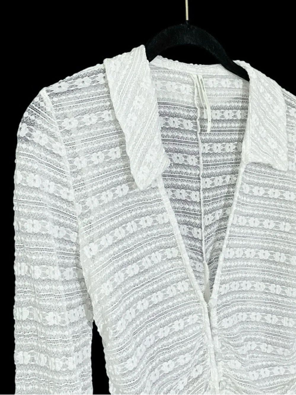 By Anthropologie Long-Sleeve V-Neck Floral Lace Sheer Top White Size S Boho